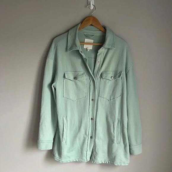 Avec Les Filles Mint Green French Terry Shirt Jacket Shacket - Picture 3 of 11